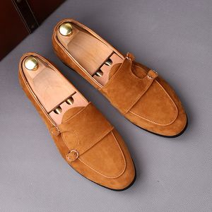 Erkek Moda Partisi Ziyafet Elbiseleri İnek Süet Deri Keşiş Ayakkabı Slip-On Tembel Ayakkabı Siyah Kahverengi Nefes Alabilir Yaz Loafers Zapatos