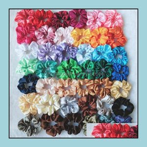 Hår Gummiband Smycken Dam Silk Scrunchie Elastisk Handgjord Mticolor Band Hästsvanshållare Pannband Tillbehör 42 Färger Drop Delivery 2