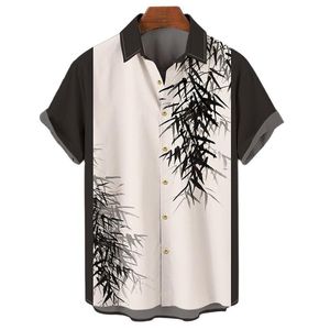メンズカジュアルシャツメンズハワイアンプラント3Dプリントサマーコットンとスパンデックス半袖ボタンダウンビーチ大型EUサイズの男性衣料品
