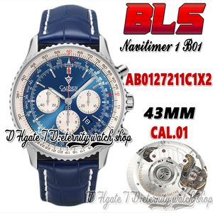BLSF V2 AB0121211B1X1 ETA A7750 Automatyczne chronograf męskie zegarek 43 mm niebieski wybieranie biały subdial 316l stalowa obudowa skórzana super edycja wiek Stopwatch zegarki Stopwatch