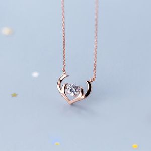 Łańcuchy solidny 925 Srebrny łańcuch srebrnego naszyjnika dla kobiet nastolatków kryształ uroczy renifer świąteczny grzywna biżuteria