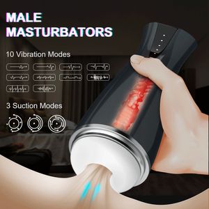 Automatico Pompino Succhiare Masturbazione Tazza Vuoto Bloccaggio Vibrazione Voce Vera Vagina Masturbatori maschili Giocattoli sexy per adulti per gli uomini