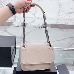 Mini Chain Messenger Bags Pleated Vintage Shoulder Bag Flap Crossbody Bags Purse Genuine Leather Women Handbag Classic Letter Hardware