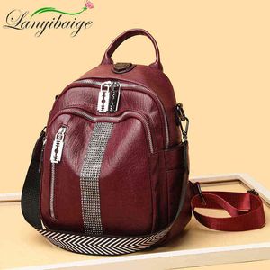 Модельер -дизайнерский женский рюкзак для туристических сумок повседневные высококачественные кожаные женские сумки для плеча с твердым цветом женские сумки для ноутбука J220620