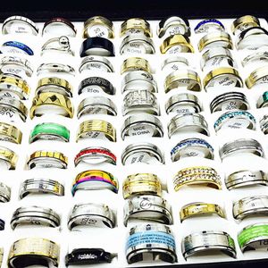 Wholesale party rings bulk for sale - Group buy 100pcs Whole Bulk Women Rings Set Stainless Steel Gold Silver Couple Black Ring Men Jewelry Gift Wedding Band Party Drop2868