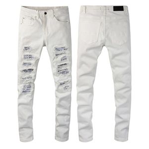 White Jeans Men Patch Slim Fit 11 High quality Biker Denim Pants Hip Hop Trousers Size 28-40