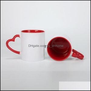 Mugs Drinkware Kitchen Dining Bar Home Garden Sublimation Ceramic Mug With Heart Handle 320Ml White Cups Colorf Inner Coating Water Bottl