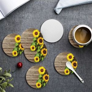 Upetstory criativo girassol na mesa de madeira placemats caneca de flor personalizada ervas de decoração de casa tapetes copo ers 220707