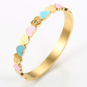 Carino Amore Cuore Placcatura in oro Staiess Acciaio Lucky Cuff Braccialetti Donne Ragazze Festa di nozze Braccialetti con ciondoli Gioielli Gift2051