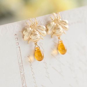 Ciondola il lampadario alla moda degli orecchini dell'ape del miele goccia per le donne giallo grande cristallo trasparente regalo dei monili della festa nuzialeDangle DangleDangle