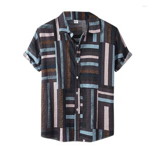 Mäns casual skjortor vintage tryck sommar mode män baggy strand hawaiian kort ärm knapp retro toppar skjorta kamisor 5