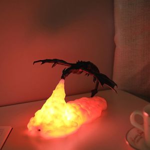 Gece Işıkları Basılı Led Dragon Fire Lambası Şarj Edilebilir Masaüstü Masa Işık Uyku Yatak Odası Çocuklar İçin Ev Dekorasyonu Hediye Gecesi