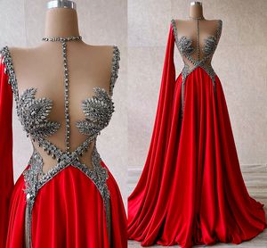 2022 Plus Size Arabic Aso Ebi Red Luxurious A-line Prom Dresses Lace Beaded Crystals Evening Formal Party Second Reception Birthday Engagement Gowns Dress ZJ77