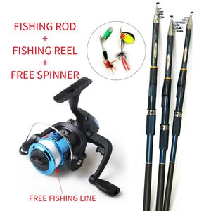 Wholesale fish rods reels for sale - Group buy new lure fishing reels spinning reel fish tackle rods fishing rod and reel carbon frp rod ocean rock lure and line as gift2675