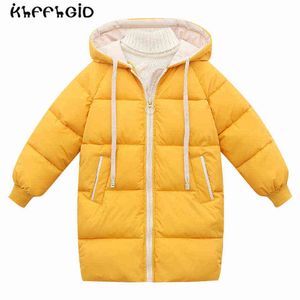 2021 Winter New Children Candy Down Jacket Capuz de casaco de algodão médio comprido parka de inverno para meninos de 3 a 10 anos J220718