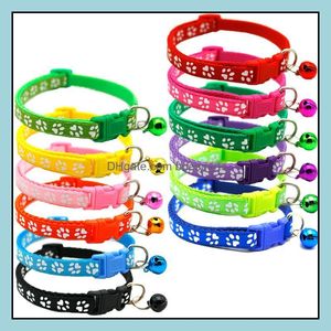 Dog Puppy Cat Collar Breakaway Adjustable Cats Collars With Bell Bling Paw Charms Pet Decor Supplies 12Styles Lxl473-A Drop Delivery 2021