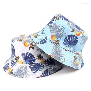 Unisex Panama Bob Chapeau Buły kapelusz Kobiety podwójnie strona harajuku lato 2022 Fisherman Hats Floral Print Hip Hop Fishing Cap szeroki Brim El