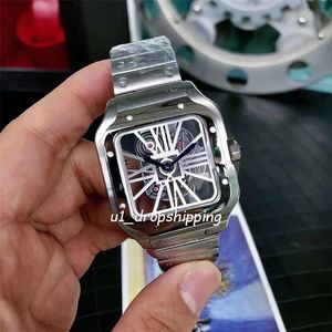 dropshipping Golg Mens Watches Square Skeleton mm size Watch All Stainless Steel Casual Business Quartz WristWatch
