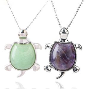 Natural Stone Tortoise Pendant Necklaces Healing Pink Crystal Amethysts Animal Turtle Charm Necklace for Women Men