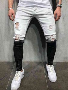 MEN 2021 WHITE Black Skinny Jeans Jens Men Zipper Slim Fit Jeans Homme Brand Motor Biker Hip Hop Denim G0104