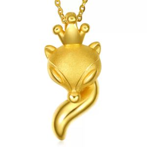 Colares de charme de ouro amarelo de 24k para mulheres de colar de pingente de raposa corta