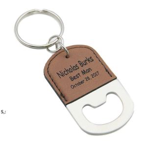 Rostfritt stål ölflaskaöppnare Keychain Portable läder Keychain Corkkskruv DIY Home Köksverktyg BBE13817