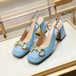 Zarif Altın Topuklu Sandaletler toptan satış-2022 En yeni zarif yaz sandalet seksi moda yüksek topuklu metal toka kalın topuk tasarımcısı altın kadın ayakkabıları kadın gelin düğün ayakkabıları