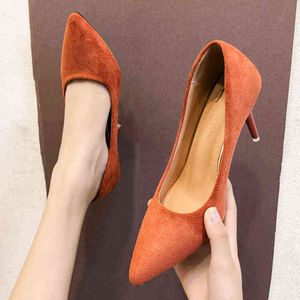 Rimocy New Thin Thin Heels Flock Pumps для женщин Сексуальные острые носки Super High High Heel Женщина с твердым цветом на вечеринке 220528