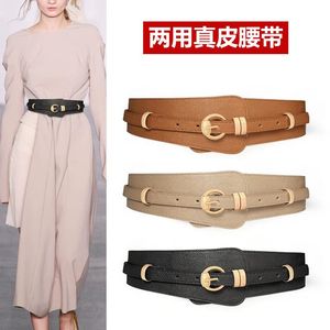 Belts Design Women White Leather Wide Belt Waistband Fashion Versatile Coat Decorative With Skirt Sweater Cowhide 87CMBelts