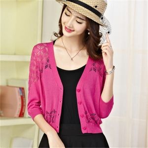 Damer Short Cardigan V Neck Half Sleeve Cotton Cropped Cardigan Sweaters Thin Coat Feminino Spring Knitwear For Women 201223