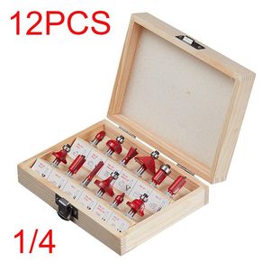 Conjuntos profissionais de ferramentas manuais 12pcs/conjunto de moinhos de madeira de madeira 1/4 ''/6,35mmshank de roteador de carboneto para cortador de madeira corte