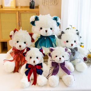 Máquina de boneca urso de pelúcia brinquedo adorável fita ursos bonecas de gente de gente decoração de casamentos de casamento menina presente de aniversário