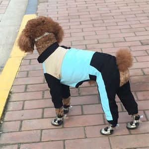 Husdjurshumpsuit tunn 100%bomull valpkläder blå svart skarvning overaller långärmad pyjamas för små hundar poodle tröja t200902