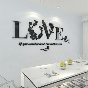 Design de rosa vintage 3D Adesivo de parede de acrílico Love Theme Wedding Room Decoration Papel de parede 1 PC Decor Diy Wall Stickers T200601