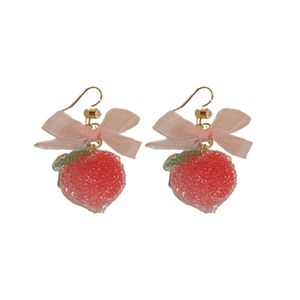 Baumelnde Kronleuchter Süße besetzte Schleife Erdbeer-Fudge-Ohrringe Koreanisches Temperament-Design-Ohrringe
