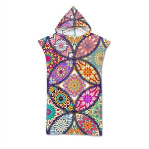 Asciugamano regalo etnico Mandala cerchi fiori geometrici aztechi grande poncho con cappuccio per adulti piscina spiaggia fasciatoio