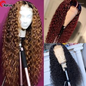 Lace Wigs Ombre Deep Curly Wave Human Hair Wig Red Bourgondië Front 13x4 Pre Plucked Kend22