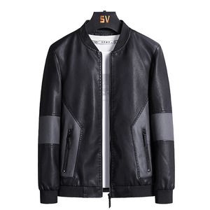 8xl Autumn Leather Jacket Fashion Mens Slim Standup Collar Black Stitching Grey Motorcykeljacka Högkvalitetsläder 220816