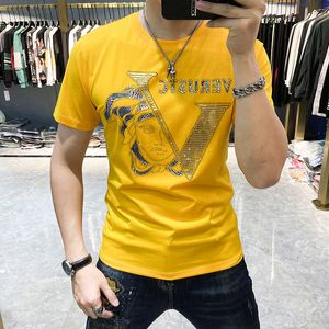 2022 verão novas camisetas masculinas finas estampadas com letras em v grandes estampas de cabeça de menina personalizadas design de diamantes quentes manga curta algodão mercerizado tamanho grande camisetas M-6XL