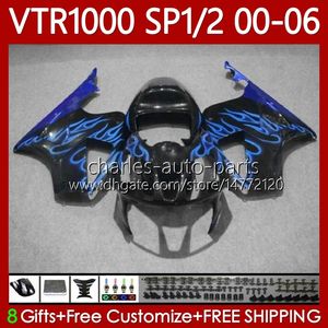 Fairings Kit For HONDA VTR1000 RC51 2000 2001 2002 2003 2004 2005 2006 Body 123No.111 RTV1000 VTR 1000 SP1 SP2 2000-2006 VTR-1000 00 01 02 03 04 05 06 Blue flames Bodywork