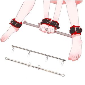 Nxy Sm Bondage Siver Spreader Bar in acciaio inossidabile Doggy Style Accessori per giocattoli sessuali collegabili regolabili per restrizioni alla caviglia da polso220419