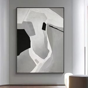 Simple Color Black White Gray Modern Abstract Canvas Oi Painting 100% Hand painted Wall Art Home Decor Pictures for Living Room A 612