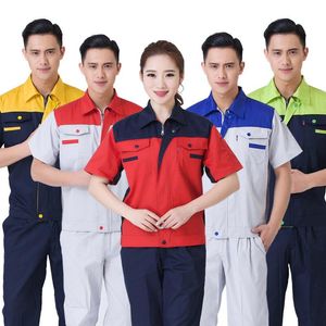 Men's Tracksuits Summer Working Clothing Two Tone Workwear Clothes Men Short Sleeves Workmen Uniform Car Workshop Cargo Work Suit Shirt And