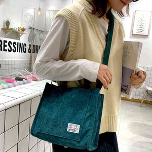 Kvällsväska axel 2022 liten tote girl mode handväskor fast färg shoppare vintage enkel bok corduroy crossbody 220705