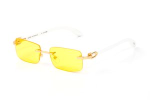 Gele designer Zonnebril Randloze Buffalo Hoorn Zonneglazen Dames Mode Metaal Optisch frame Rechthoekige vintage Retro bril UV400 Zonneglass Heren Eyewear