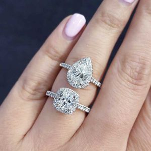 Cluster Rings Fashion S925 Sterling Silver For Women Bridal Wedding Square 4CT Diamond Ring Jewelry Engagement 18K White Gold AnilloScluster