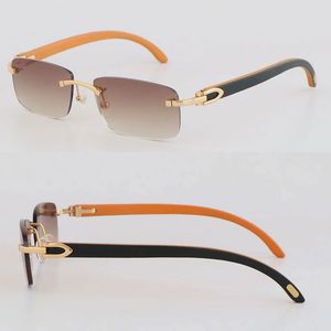 New Red Wood Sunglasses for Women Fashion Style Metal Rimless Male Female Adumbral Man Woman Frames Square Black Inside Orange Wooden Sun Glasses Size 54-18-140MM