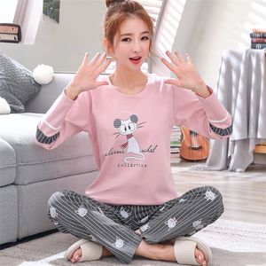 Sommar PJs bomull Kvinnor Pyjamas Sleepwear Set Cartoon Lady Nightwear Women's Round Neck Casual HomeWear Loungewear Suit M-XXL 220329