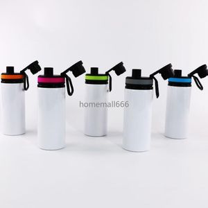 Sublimação por atacado em branco Tumblers brancos 600 ml 20 onças garrafa de água caneca copos cantor camada de alumínio Copo bebendo xícara com tampas 5 cores aa