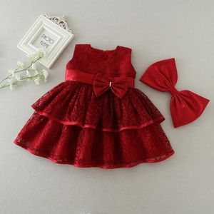 Vestidos de menina Vestido de Natal bege vermelho de menina Princesa Lace 1º aniversário para menina Tutu Wedding Party Baptismgirl's